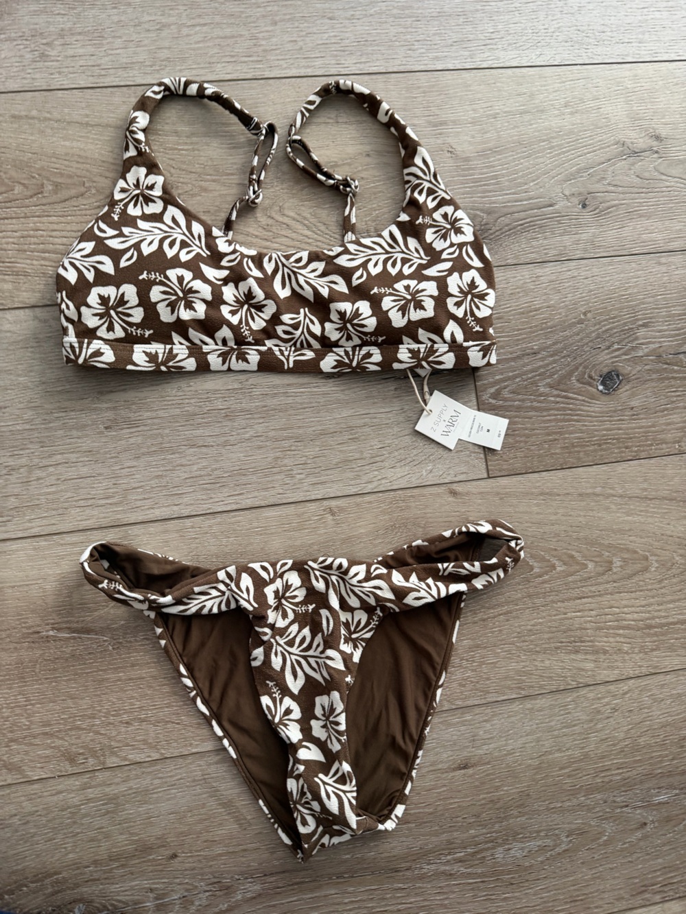 Z Supply Brown and White Floral Bikini Set
